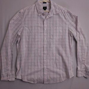 J Crew Shirt Flex Washed Mens Large L White Long Sleeve Button Down Blue Check